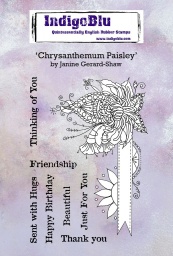 Chrysanthemum Paisley A6 Red Rubber Stamp by Janine Gerard-Shaw